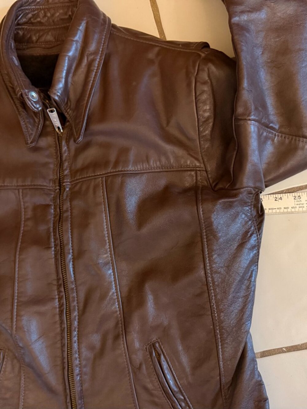Vintage 70s/80s Brooks Leather Sportswear Cafe Racer Jacket w/ Faux Fur Liner - Picture 7 of 12